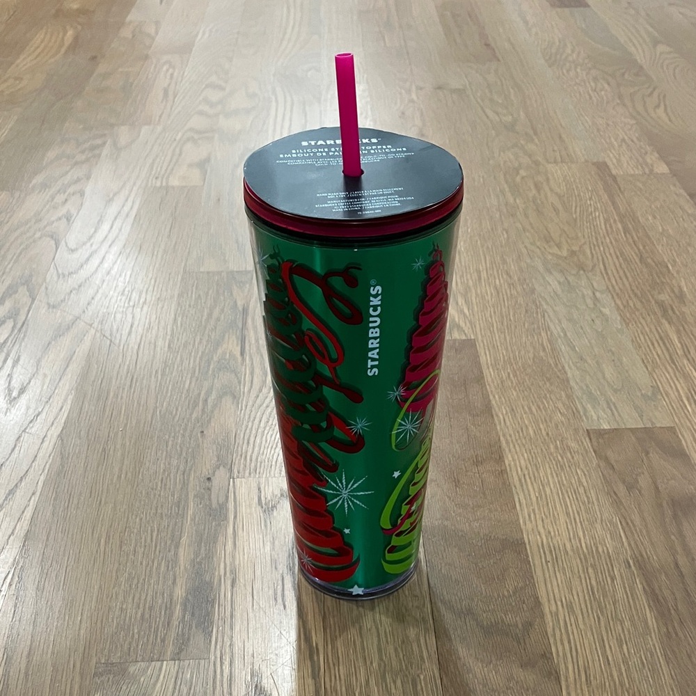 NWT Starbucks Christmas Holiday 2023 Ribbon Trees Cold 24 oz Tumbler